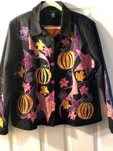 Hona To Be Womens Large Fall Festival Halloween Button Blazer Embroidered Jacket - Picture 1 of 6