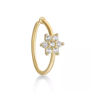22 Gauge Cubic Zirconia Flower Hoop Nose Ring for Women in 14K Yellow Gold 4mm - Picture 1 of 10