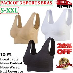 3(PACK) Quality Seamless Sports Bras Crop Top Vest Comfort Stretch  Unpadded Bra
