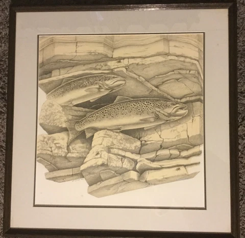 Jon Q. Wright/J.Q. Outdoors Fish Bass Art Vintage On Wood Frame Rare Cover