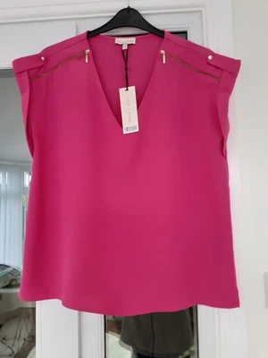 Love & Roses Raspberry Pink Short Sleeve Silky Blouse Gold Details Size 14 BNWT - Image 1 of 3