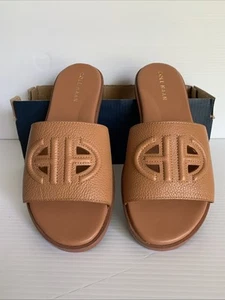 $120 Cole Haan Women's Size 6.5 Flynn Logo Slide Sandals Pecan Leather - Picture 1 of 11