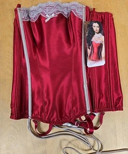 NWT Shirley Of Hollywood Corset Lingerie Lace Red Satin Womens Size 36 Set! - Picture 1 of 5