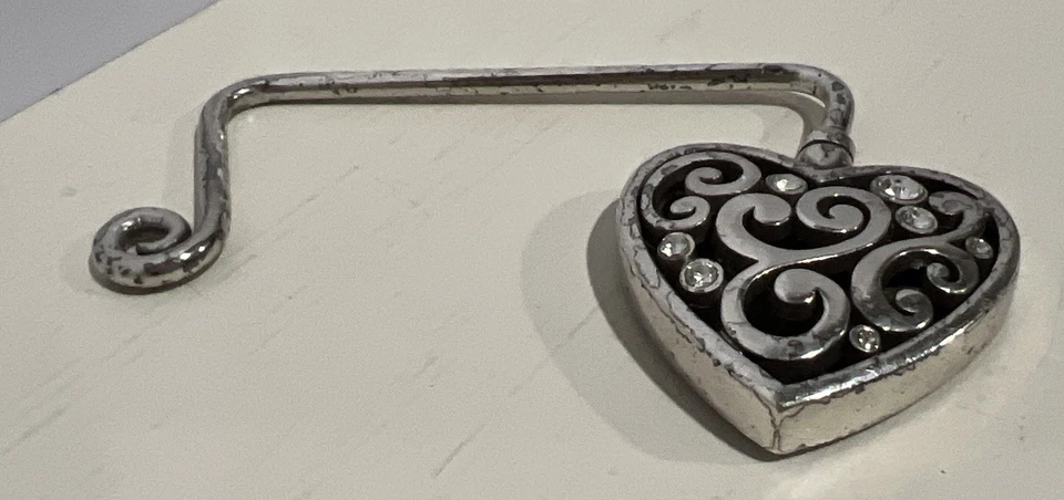 Brighton Contempo Heart Handbag Hook Silver Plated Purse Hanger Swirl Crystals - Image 1 of 4