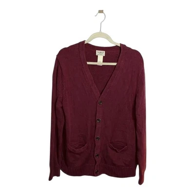 L.L. Bean Mens Size Medium Burgundy Cardigan Sweater  - Image 1 of 4