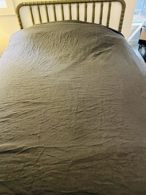 Capa de edredom King de linho cinza fecho de botão masculina moderna 108”X96” - Imagem 1 de 4