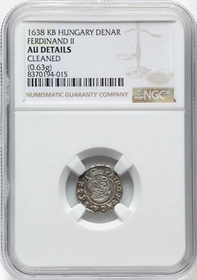 HUNGARY  1638-KB 1 DENAR SILVER COIN, NGC CERTIFIED ALMOST UNCIRCULATED DETAILS - Image 1 of 2