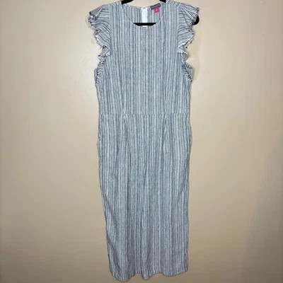 Mono Vince Camuto Mezcla de Lino Talla Pequeña Sin Mangas Borde con Volantes Verano Informal Foto 1 de 4