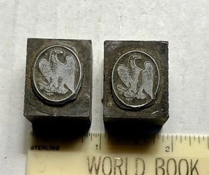 2 Vintage Letterpress Printing Blocks Patriotic Eagle Holding Olive Branch Lead - Picture 1 of 3