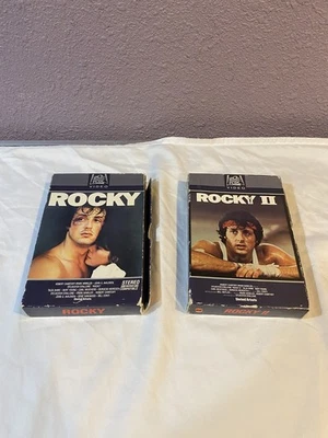 1st Release Rocky I II VHS Fox Video Tape Side Slide Drawer Big Box Tested Works - Immagine 1 di 4