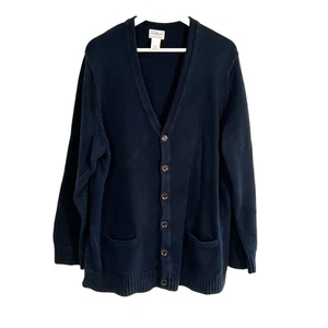 Maglione cardigan uomo LL Bean taglia XL alto blu navy tasche scollo a V cotone - Foto 1 di 5
