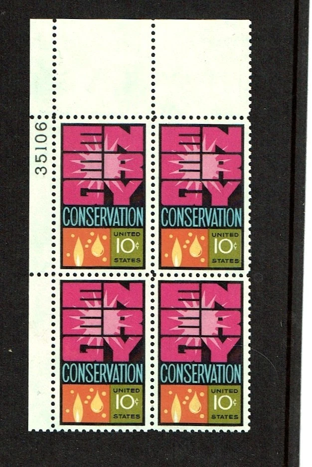1974 U.S. Commem 10 Cent ENERGY Plt# Blk of 4  Sc#1547  M/NH/OG GEM! - Image 1 of 1