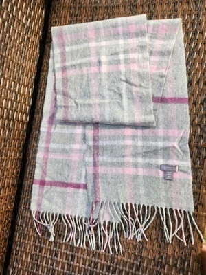 Bufanda Charter Club 100 % cachemir rosa gris flecos a cuadros 60" x 10" Foto 1 de 4