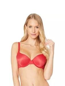 Calvin Klein Liquid Touch Lightly Lined Full Coverage Bra Plunge Push Up 34C Red - Picture 1 of 6