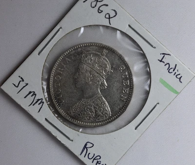 1862 India British One Rupee Victoria Empress 31mm Silver 0.917 Km# 473 - Image 1 of 4