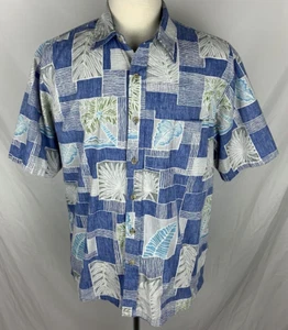 Camisa Hawaiana COOKE STREET Para Hombres GRANDE Azul Gris Tropical Estampado Reverso Botón - Imagen 1 de 6