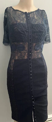 Byron Lars Beguile Short Sleeved Lace  dark  navy Dress sz XS  ANTHROPOLOGIE - Image 1 of 4