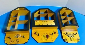 3er Set Holz Kuriositäten Schmuck Regale Wand Hänge Dekor Haus Form - Bild 1 von 18