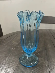 Westmoreland Light Blue Glass Handkerchief Vase 10.5” Vintage Handblown Crimped - Picture 1 of 9