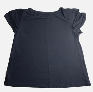 Loft Shirt Womens L Black Double Layer Raw Short Sleeve Crew Neck Cropped - Picture 1 of 7
