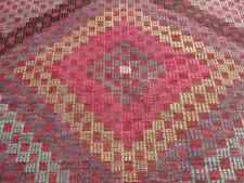 Large Red Colorful Area Kilim rug, vintage Turkish Solid kilim rug,