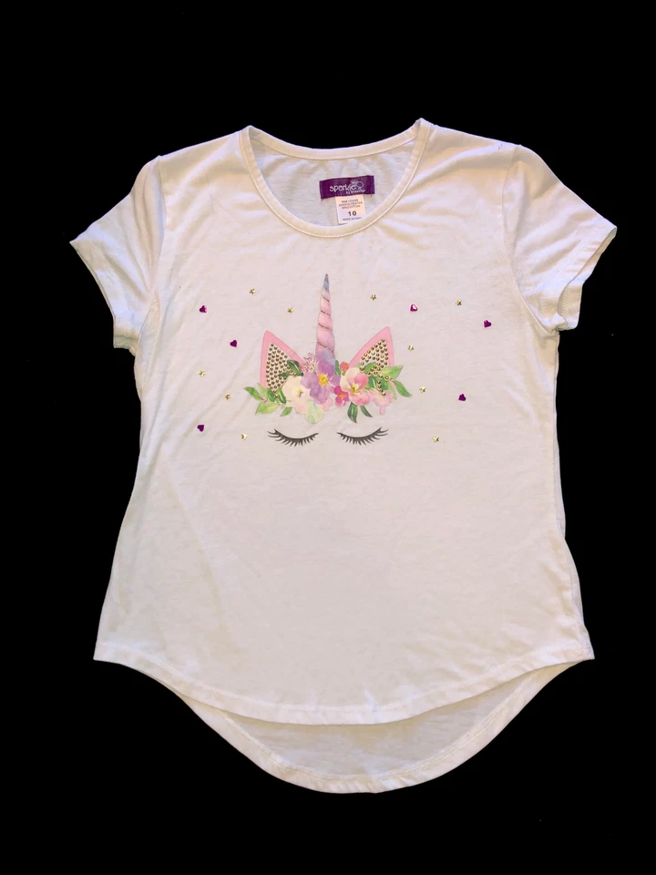 Sparkle By Stoopher girls embellished Unicorn high low short sleeve tee shirt 10 - Image 1 of 1