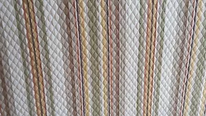 BRAUN HELLBRAUN ORANGE GELB CREME GESTREIFT GESTEPPT BAUMWOLLE Rest POLSTERSTOFF - Bild 1 von 3