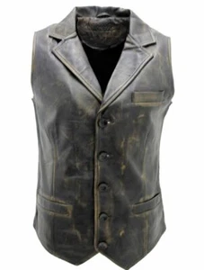 Mens Soft Black Leather Waistcoat Classic Casual Formal Traditional Gilet Vest - Picture 1 of 4