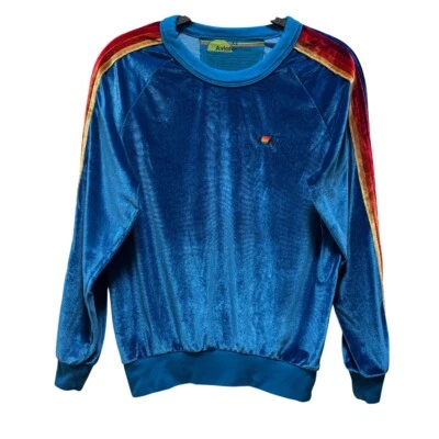 Aviator Nation Classic Velvet Relaxed Sweatshirt Vintage Blue Pullover Size Xs - Image 1 of 4