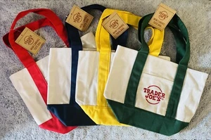 Trader Joe’s Mini Canvas Tote Bag SET OF ALL 4 COLORS Red Green Navy Yellow New - Picture 1 of 2
