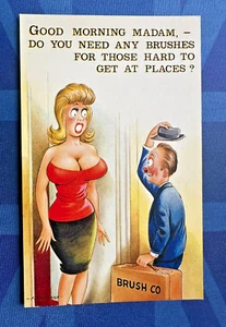 Postal de cómic de Saucy Bamforth años 60 Big Boobs NECESITA CEPILLOS DIFÍCILES DE LLEGAR A LUGARES - Imagen 1 de 2