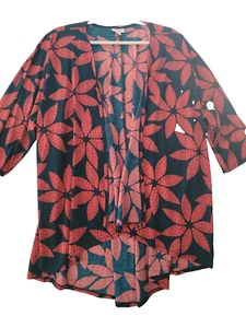LuLaRoe Lindsay Kimono Pullover Damen Medium schwarz rot Blumen Cardigan vorne offen - Bild 1 von 5