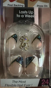 Impress Gel Manicure Press on Nails White Blue Gold Glitter crown gem Square tip - Picture 1 of 2