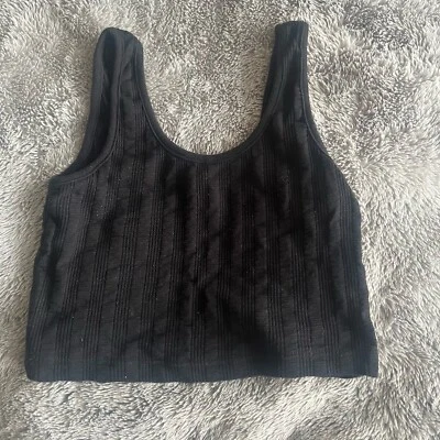Topshop Petite Black Ribbed Crop Cami Vest Top Size 6 - Image 1 of 4