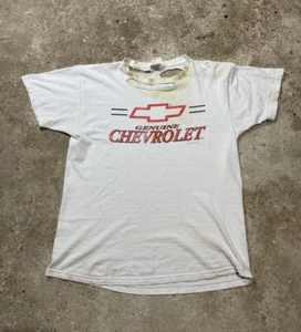 Vintage 90s Chevy thrashed distressed vintage T-shirt Large White grunge Stained - Picture 1 of 8