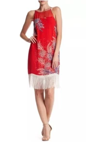 NEW Ella Moss 100% Silk Red Floral Dress Size M - Picture 1 of 4