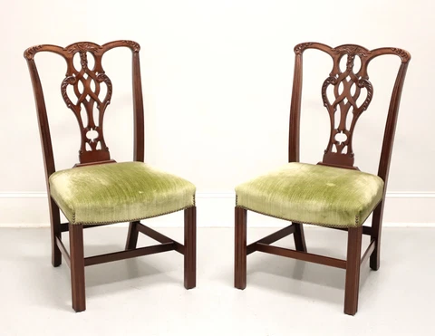 CRAFTIQUE Mahogany Chippendale Style Straight Leg Dining Side Chairs - Pair A Cover