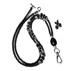 Collar con cuentas cordón, llaves, soporte de insignia de identificación de seguridad de trabajo perlas negras - Imagen 1 de 5