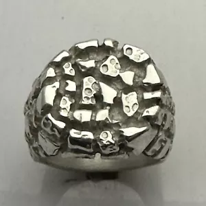 MJG ARGENTO STERLING. ANELLO PEPITA PESANTE. TOP ROTONDO. BIKER. 31 GR. TAGLIA 10+ - Foto 1 di 6
