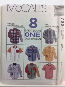 1995 McCalls 7834 Vintage Sewing Pattern Womens Men Shirts Size 34 36 - Picture 1 of 9