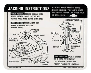 1968 & 1969 Chevrolet Chevelle Car Jacking Instructions Decal - Bild 1 von 1
