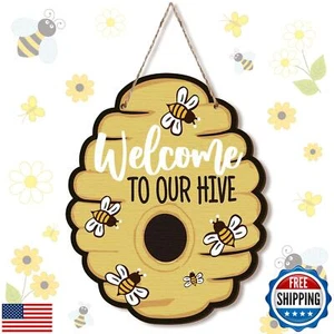Pinkunn Welcome to Our Hive Bee Wall Plaque Honey Bee Hanging Welcome Signs W - Picture 1 of 5