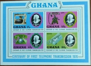 121.GHANA 1976 STAMP M/S TELEPHONE TRANSMISSION , ALEXANDER GRAHAM BELL. MNH - Picture 1 of 1