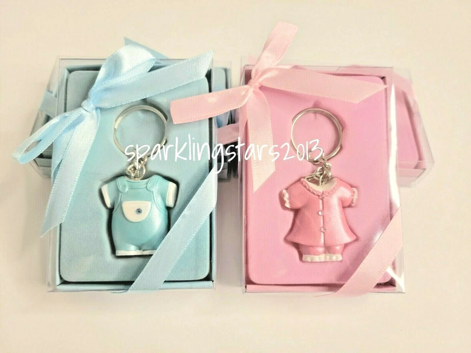 12 piezas Baby Shower Recuerdo Favores Niña Vestido Niño Mono Llavero Recuerdos   Foto 1 de 4