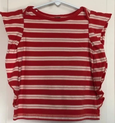Tea Collection girls size 5 multi color short sleeve stripe ruffled shirt - Image 1 of 3