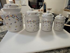 Vintage Correlle English Meadow Canister Set Of Four W/ Lids - Excellent Cond