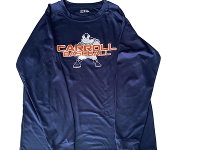 CARROLL UNIVERSITY СИНИЙ/ОРАНЖЕВЫЙ ГРАФИЧЕСКИЙ БЕЙСБОЛЬНАЯ РУБАШКА, XL, ПРЕДВАРИТЕЛЬНО СОБСТВЕННЫЙ + БЕСПЛАТНАЯ ДОСТАВКА! - Изображение 1 из 4