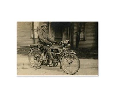 Vintage 1912 Excelsior Motorcycle Poster Antique Motorbike Photo Biker Wall Art - Image 1 of 4