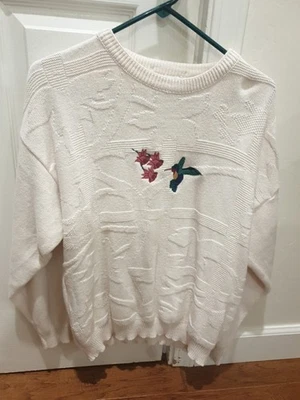 Vintage Isle Of Cotton Sweater Mens Large W/Hummingbird Flower  Crewneck USA 90s - Image 1 of 4