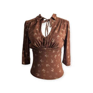 FREE PEOPLE Soraya Top braun geblümt Gr. XS Schlüssellochausschnitt hinten offen - Bild 1 von 7